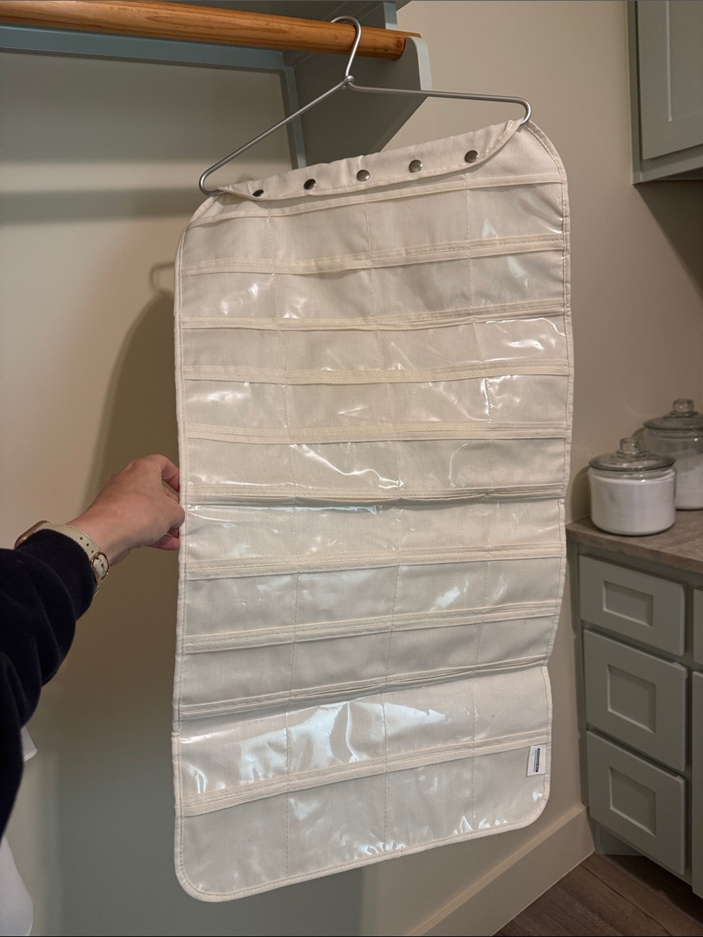 NWOT—The Container Store Cream Hanging Jewelry Organizer with Clear Pockets